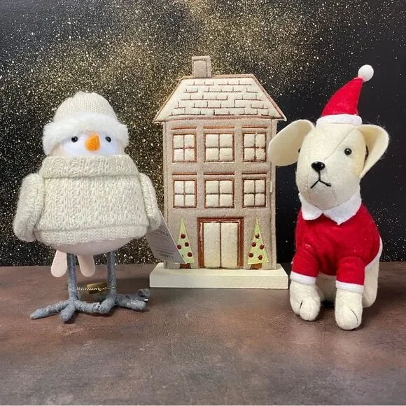 Festive Plush Bird and Dog with House Decor - Picture 2 of 6